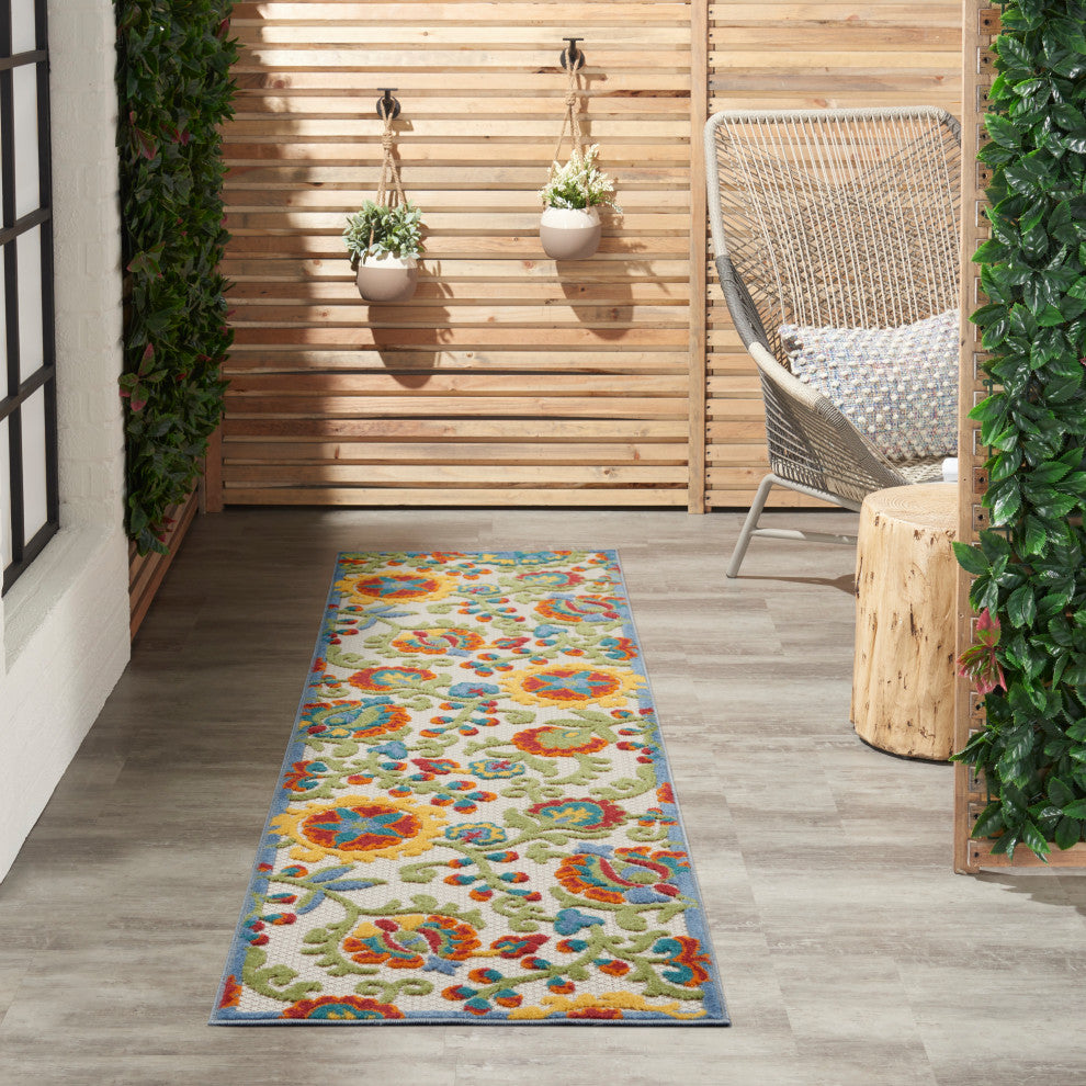 Nourison Aloha 2'3" x 8' Ivory Multicolor Farmhouse Rug
