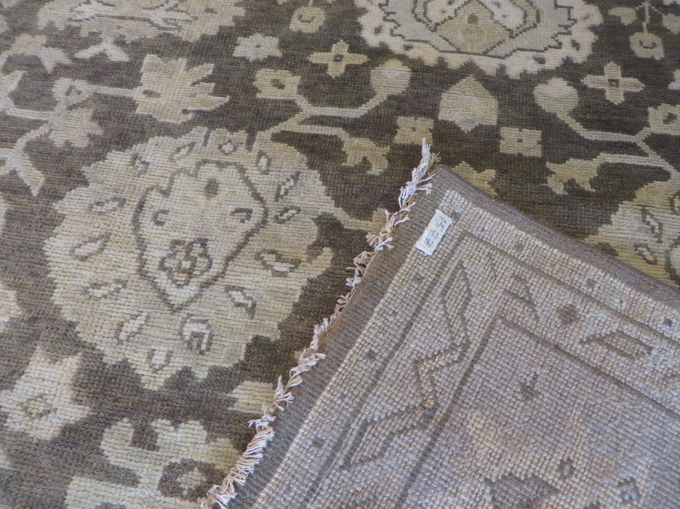 8x10, Hand-Knotted, Brown Oushak Oriental Rug Vegetable Dyes