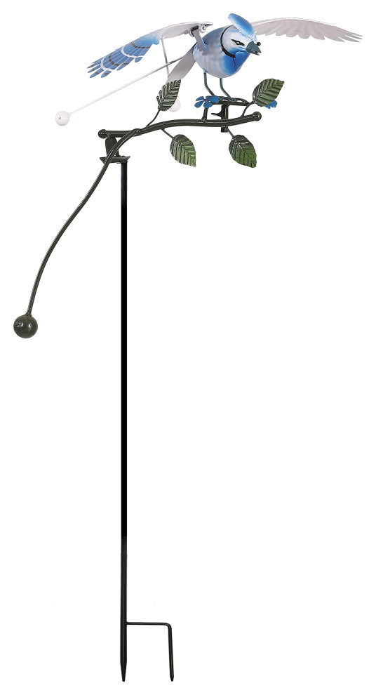 Metal Rustic Rocking Flying Bluebird Balancing Garden Stake Wind Sculpture
