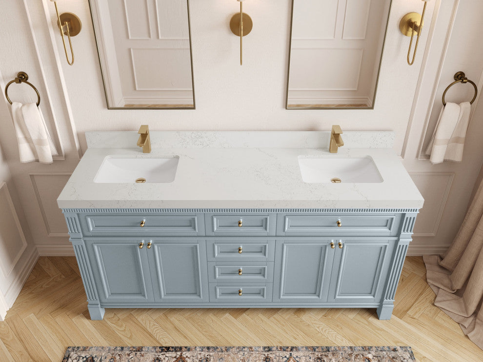 Paris 72" Double Sink Bathroom Vanity in Blue Heather 2" Empira Quartz