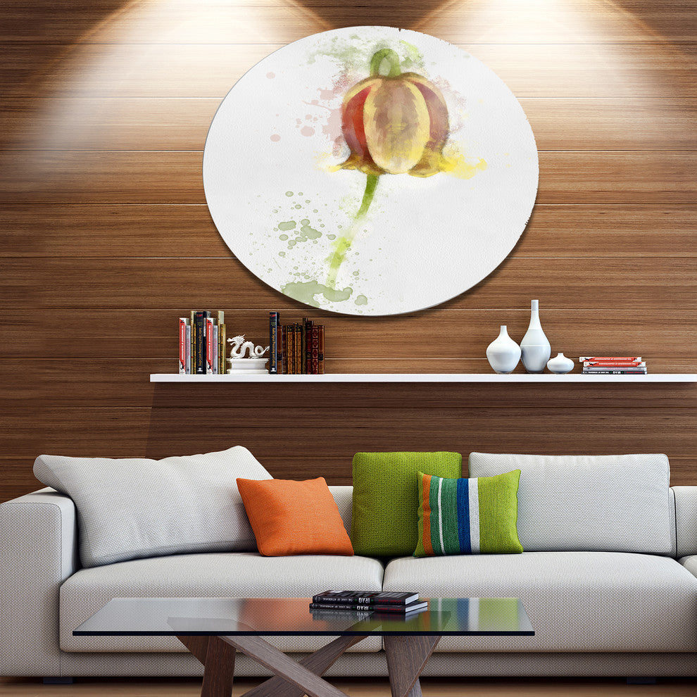 Brown Tulip Sketch Watercolor, Modern Floral Disc Metal Wall Art, 23"