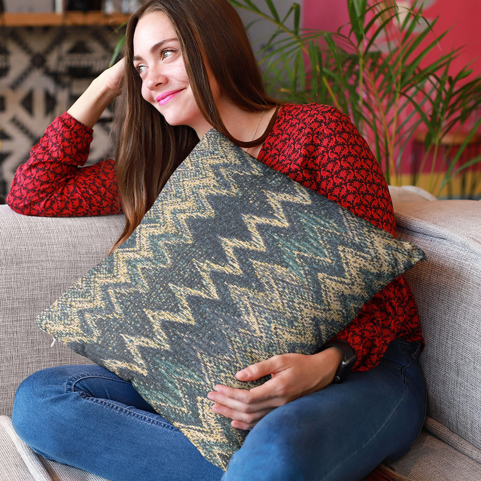 Plutus Blue Wave Chevron Luxury Throw Pillow, 26"x26"