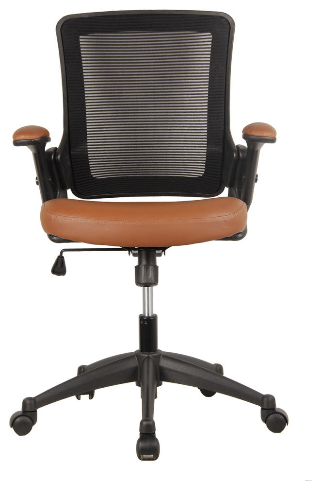 Techni Mobili Mid-Back Mesh Task Office Chair with Height Adjustable Arms, Brown