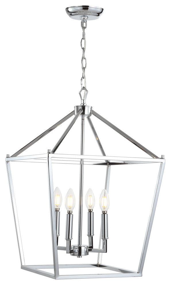 Pagoda Lantern Metal LED Pendant, Chrome, 16"
