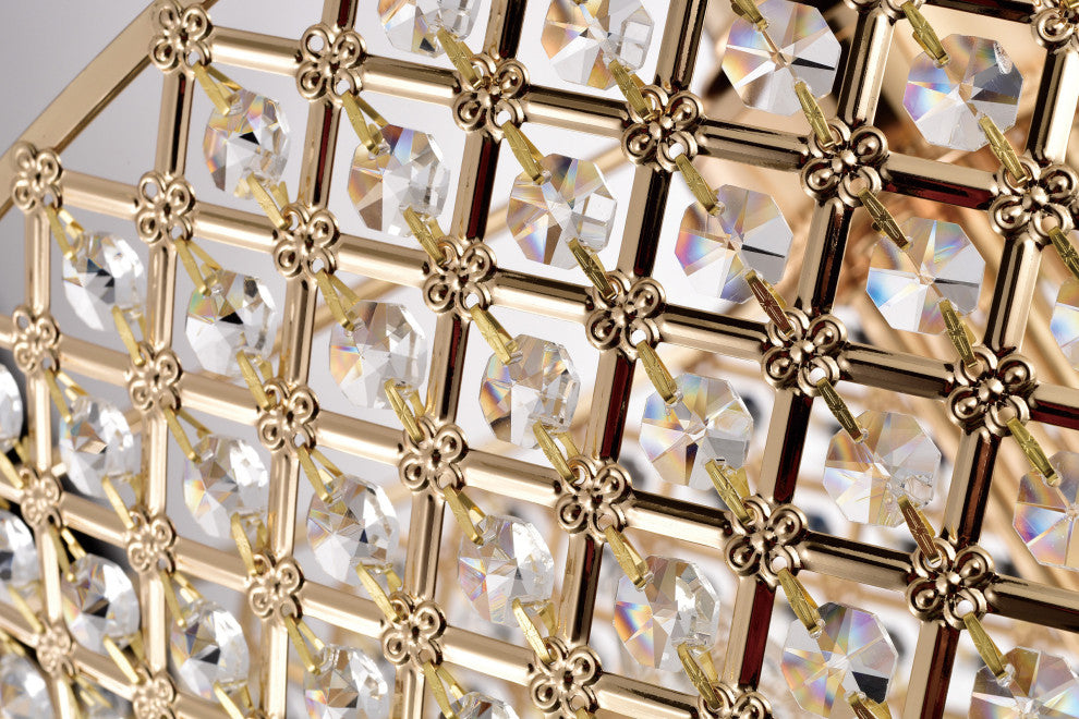 4-Light Rose Gold Round Beaded Drum Chandelier With Hanging Crystals