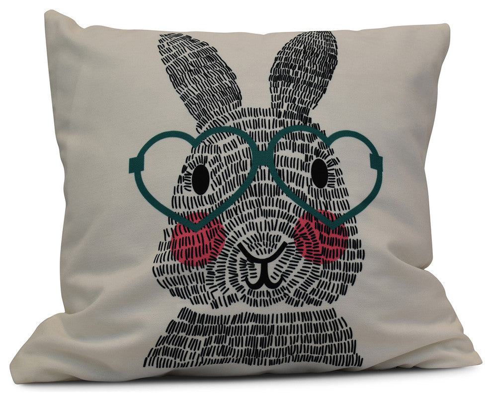 What's Up Bunny?, Holiday Animal Print Pillow, Teal, 18"x18"