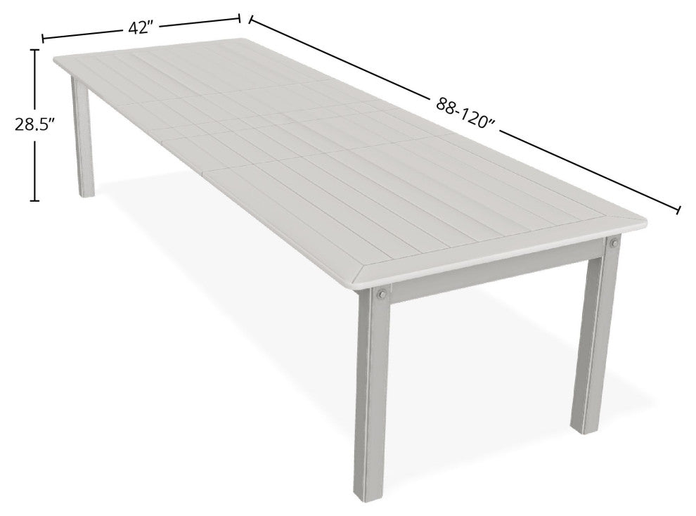 42" x 120" Extendable Outdoor Dining Table with Umbrella Hole, Snow