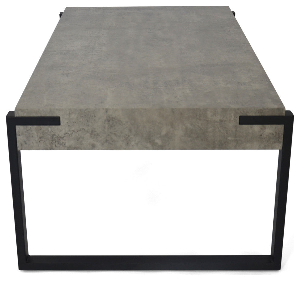 GDF Studio Shaw Industrial Faux Wood Coffee Table With Iron Legs, Light Concrete