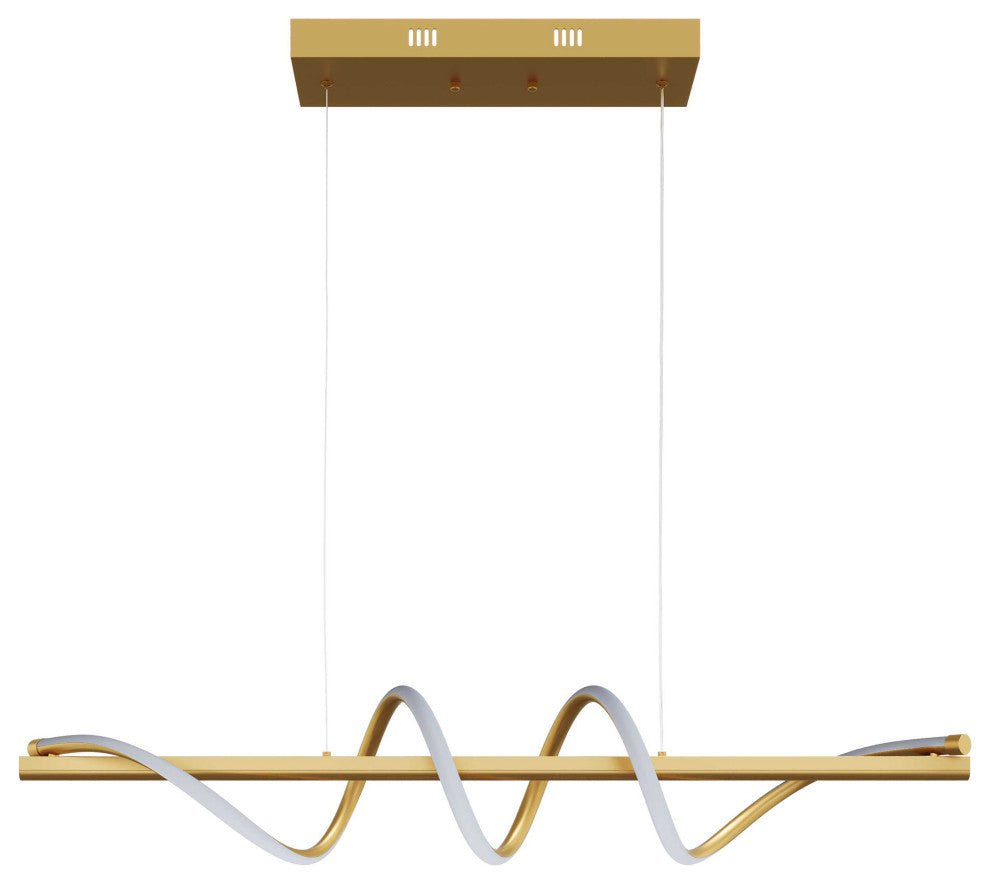 Modern Linear Wave Shape LED Pendant Lighting for Kitchen Island, Gold