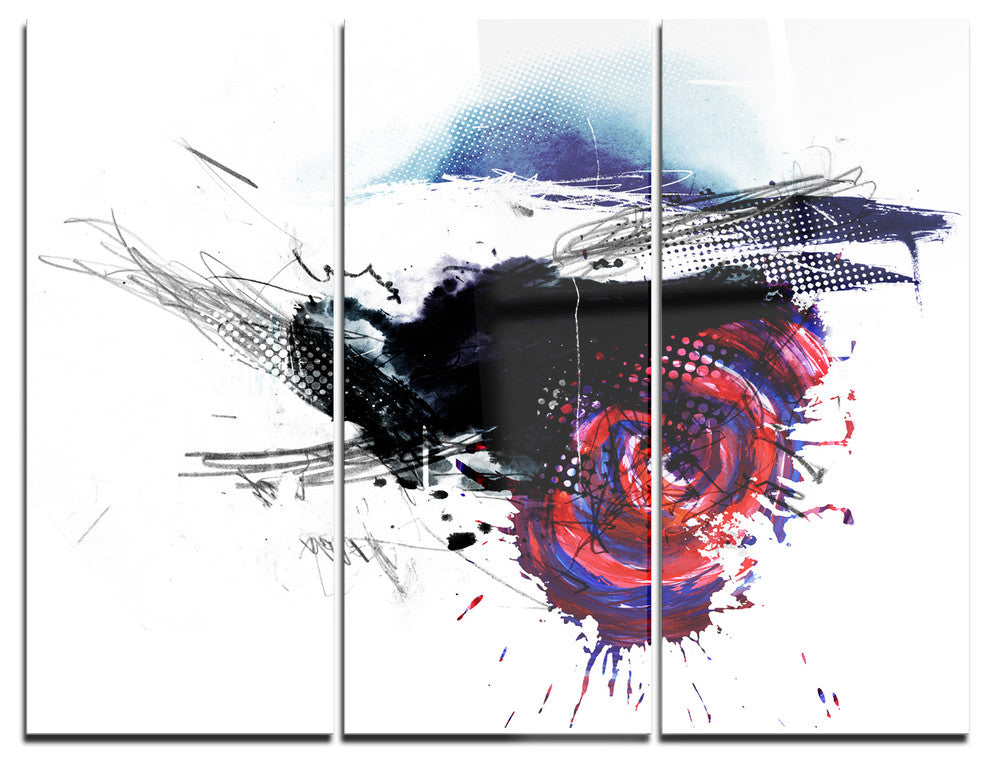 "Dark Blue Abstract Splashes" Digital Metal Wall Art, 3 Panels, 36"x28"