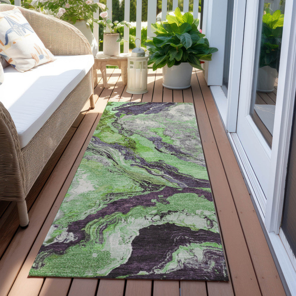 Machine Washable Indoor/Outdoor Chantille ACN1908 Green 2'3" x 7'6" Runner Rug