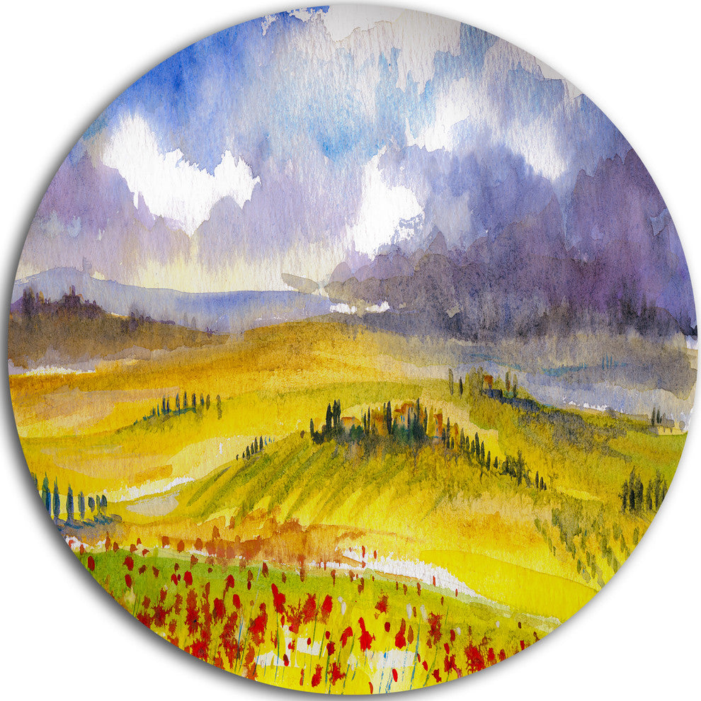 Beautiful Tuscan Hills Italy, Landscape Disc Metal Wall Art, 23"