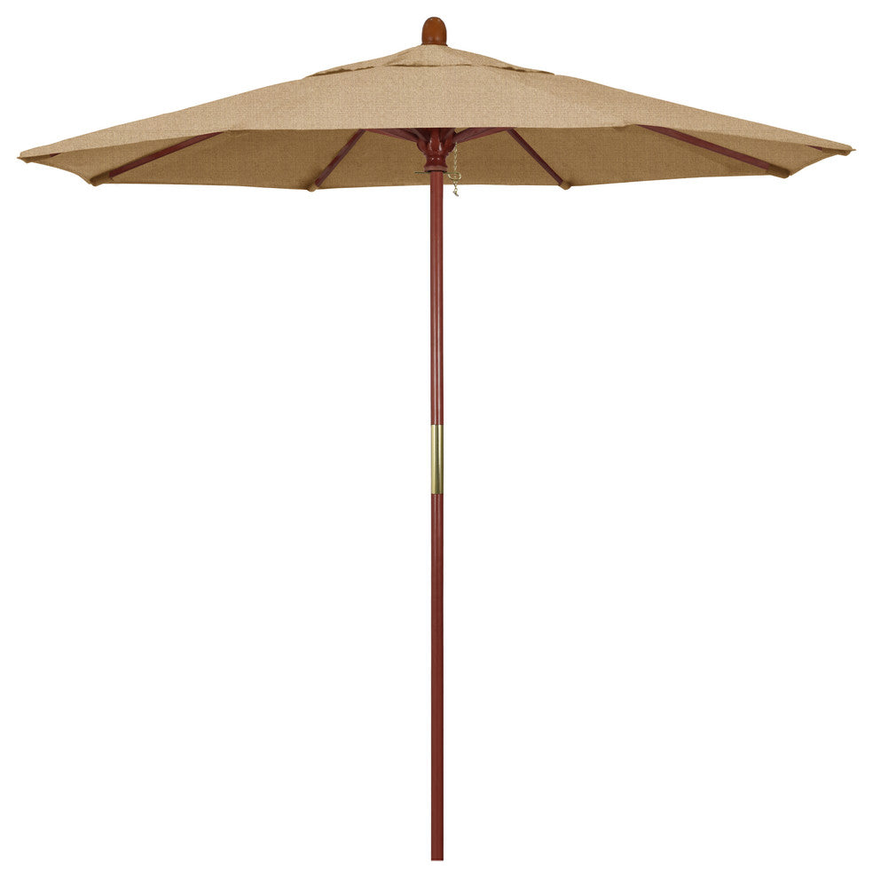 7.5' Square Push Lift Wood Umbrella, Woven Sesame Olefin