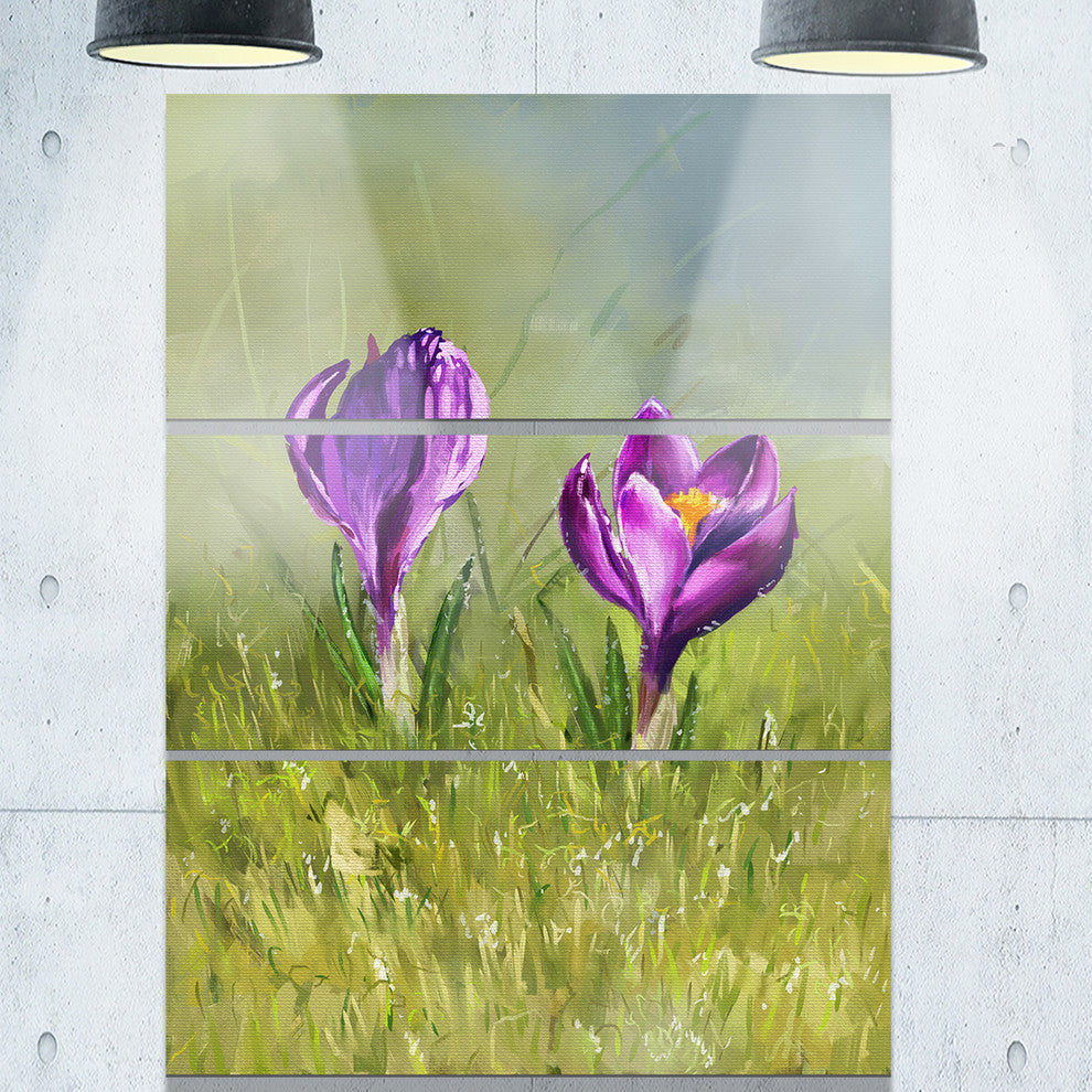"Crocus Couple" Glossy Metal Wall Art, 3 Panels, 28"x36"
