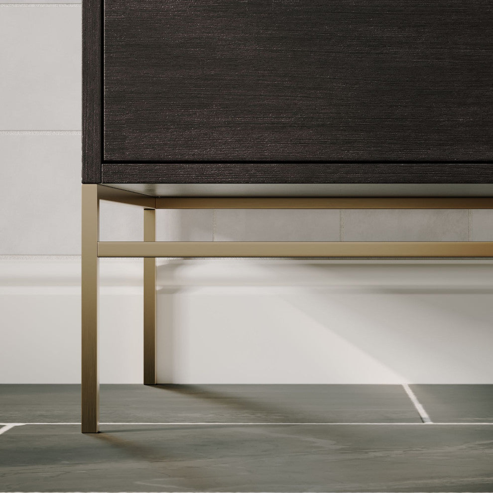 Lockhart Bath Vanity, Black Oak, 24", Satin Brass Hardware, Single Sink, Freestanding