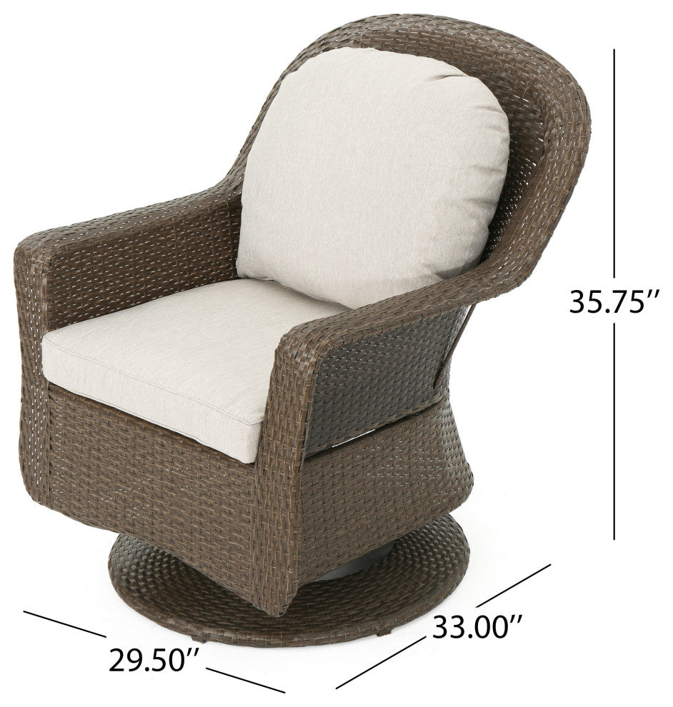 GDF Studio Linsten Outdoor Wicker Swivel Club Chairs, Water Resistant Cushions, Set of 2