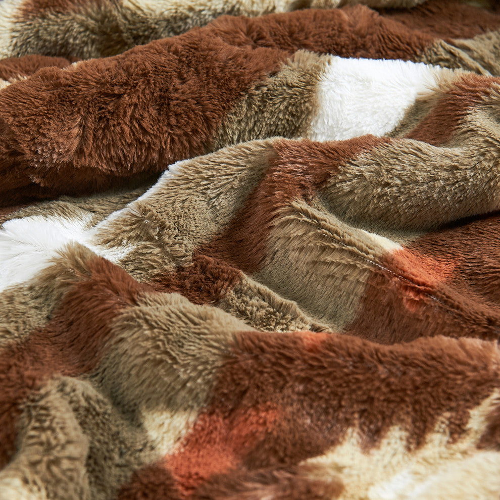 Southwest Faux Fur & Sherpa Backing Throw Blanket, Coffee, 60" X 80"