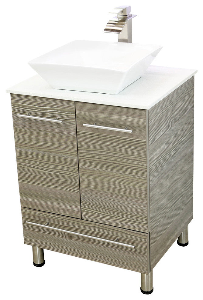 Windbay 24" Freestanding Vanity, Taupe Grey, White Stone Countertop
