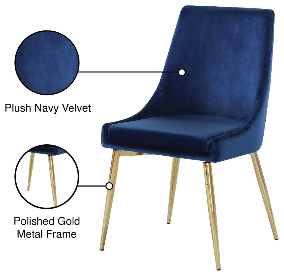 Karina Velvet Dining Chairs, Set of 2, Navy, Gold Base