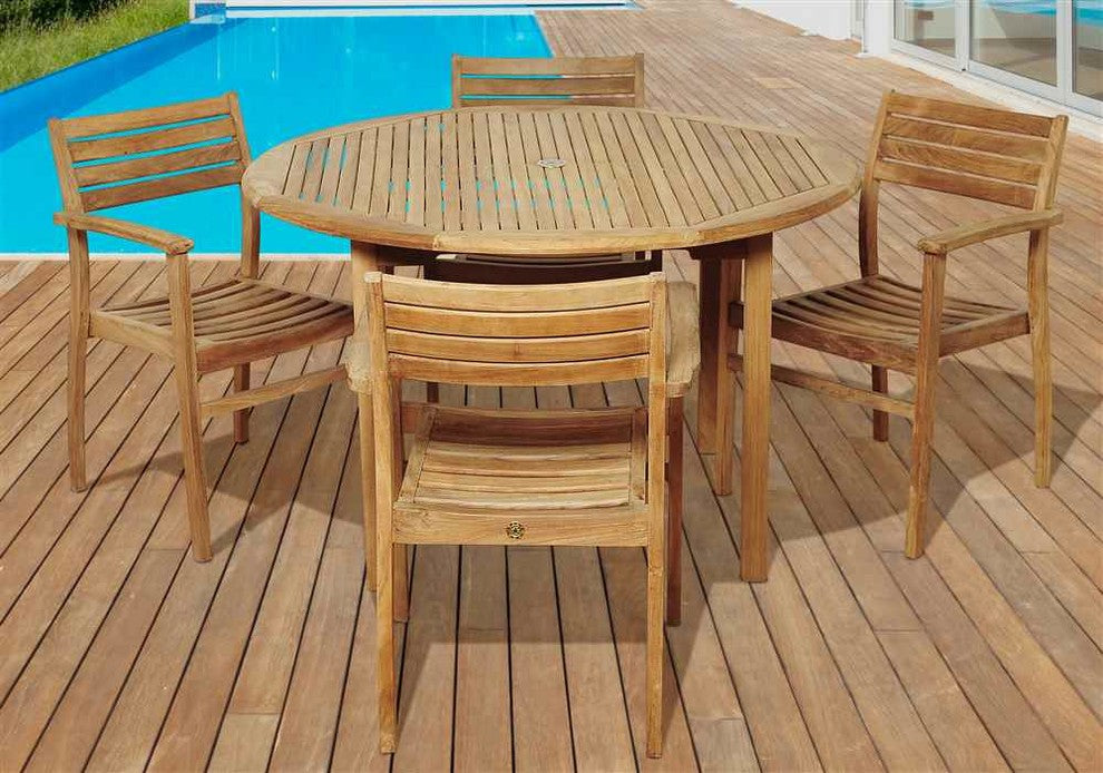 Alex 5-Piece Teak Round Patio Dining Set