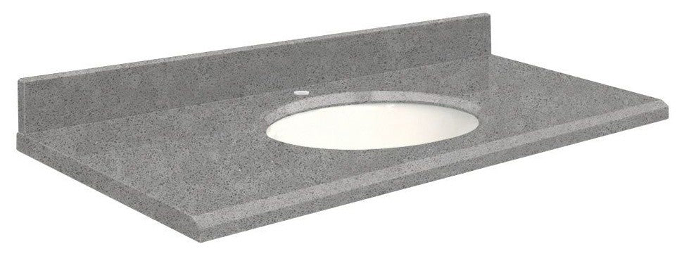 Quartz 31"x22" 1 Sink Vanity Top, Single Faucet Hole, Urban Grey, White Bowl