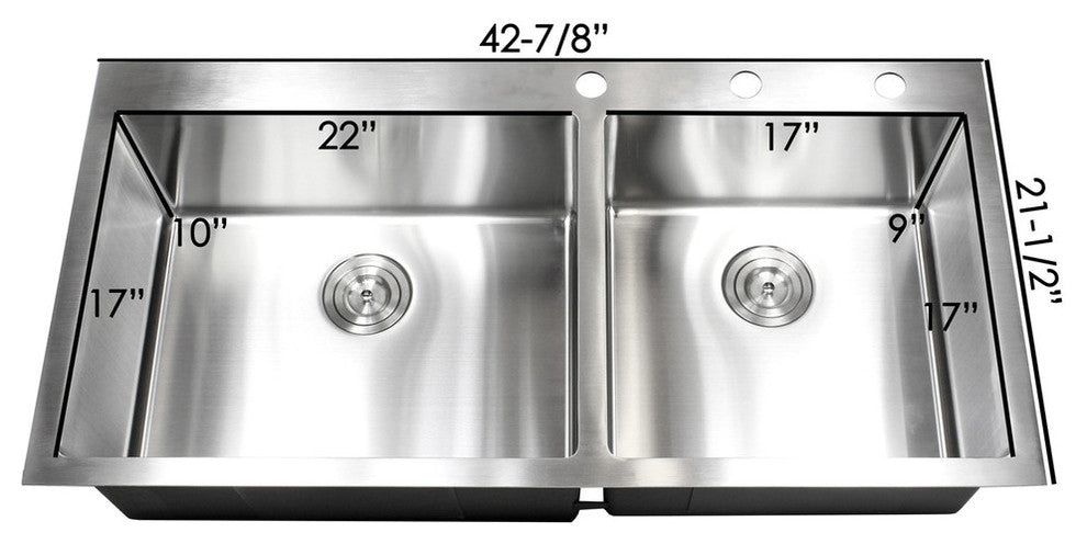 43" Drop In Topmount Stainless Steel Double Bowl Kitchen Sink Package