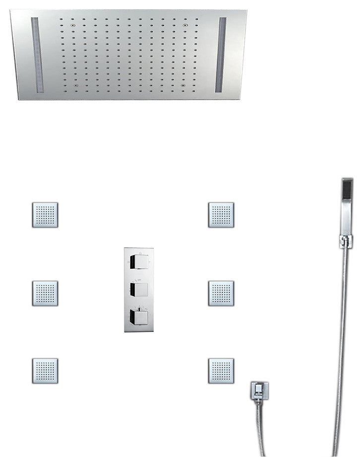 Venice Rectangular Thermostatic LED Shower Set With 4" Jet Body Massage