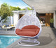 2 Person White Wicker Double Hanging Egg Swing Chair, Dark Orange