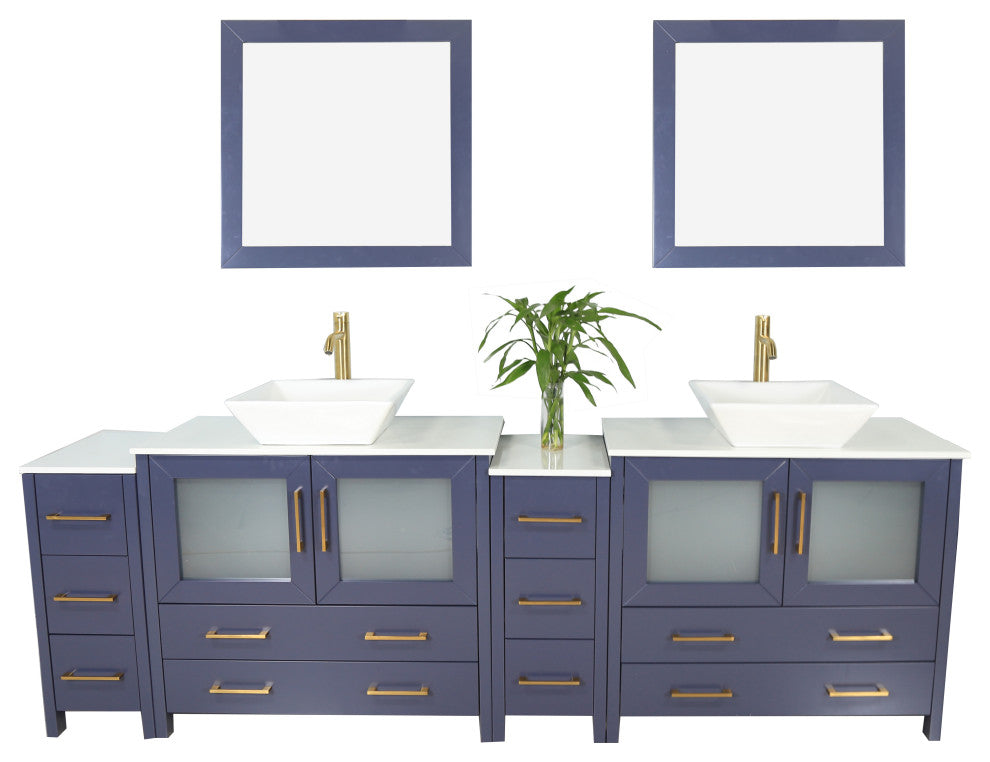 Vanity Art Vanity Set With Vessel Sink, Blue, 96", Standard Mirror