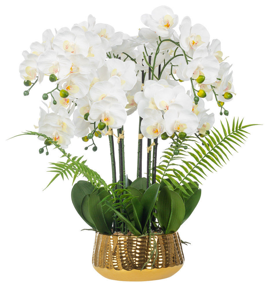 Faux Phalaenopsis Orchid Floral Arrangement, Ceramics Vase