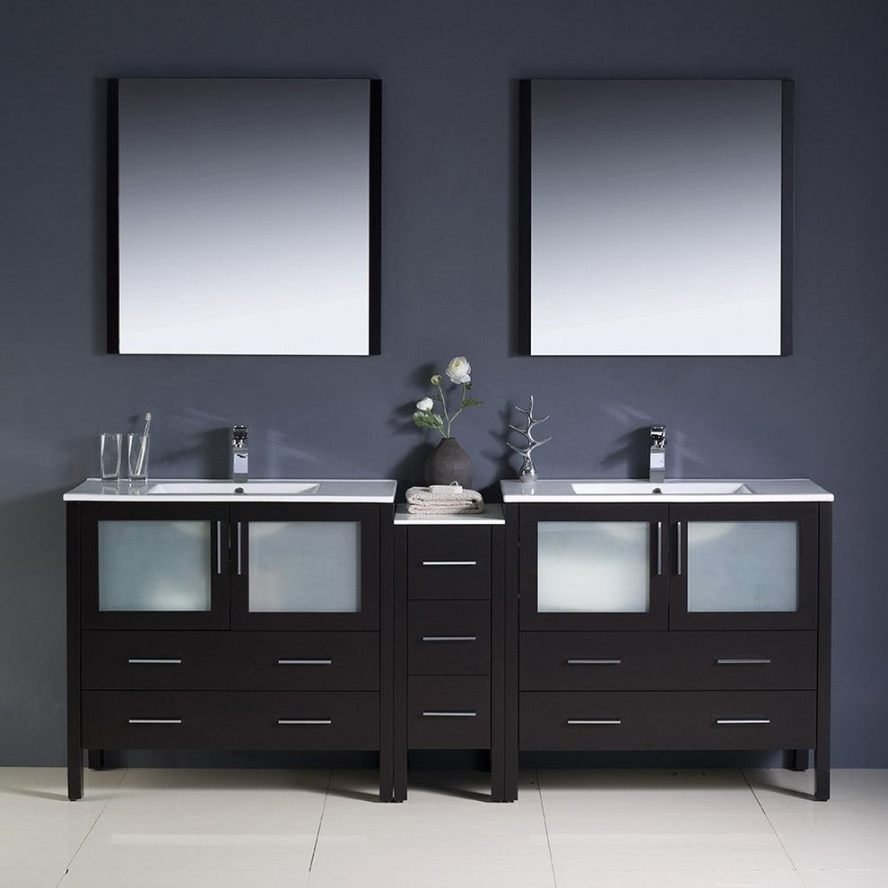 Torino 84" Espresso Modern Double Sink Bathroom Vanity, Faucet FFT3111CH