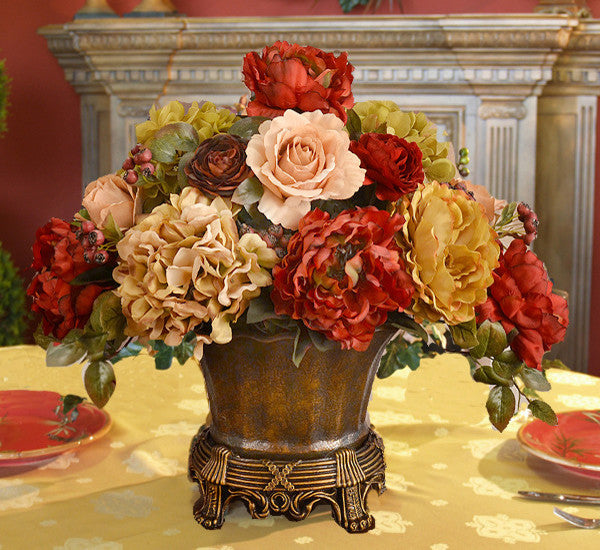 Garnet Peony and Hydrangea Silk Floral Arrangement
