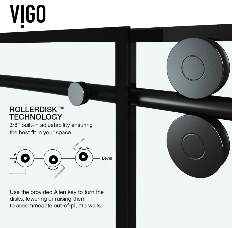 VIGO Elan 56" to 60" W x 74" H Frameless Sliding Shower Door in Matte Black