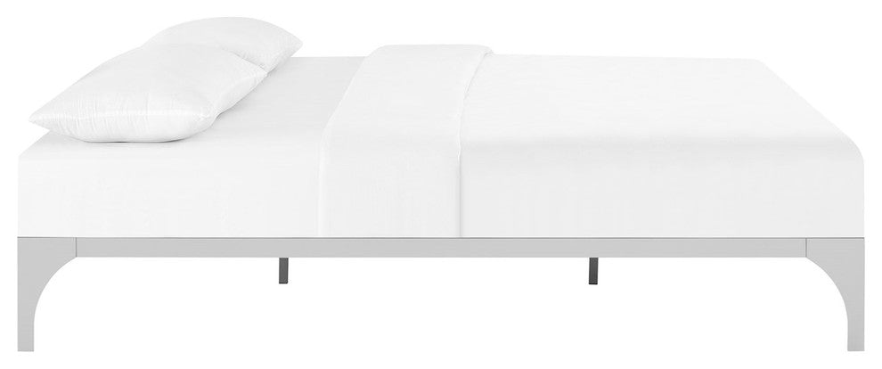 Modern Contemporary Urban Full Size Platform Bed Frame, Silver, Metal Steel
