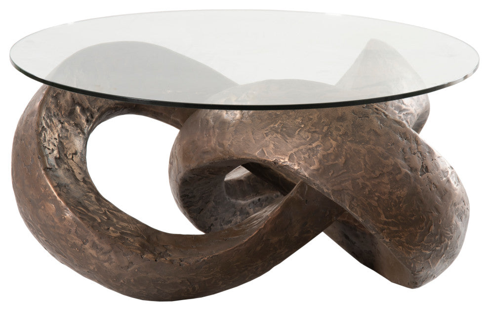 Trefoil Coffee Table, With Glass, Bronze With Glass