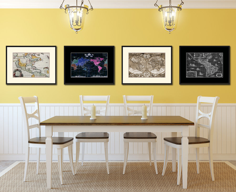 North America Vintage Map Print On Canvas With Picture Frame 16" X 21"