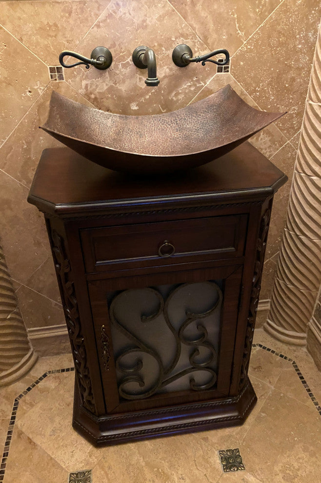 18" Rectangle Modern Slope Hammered Copper Bathroom Sink