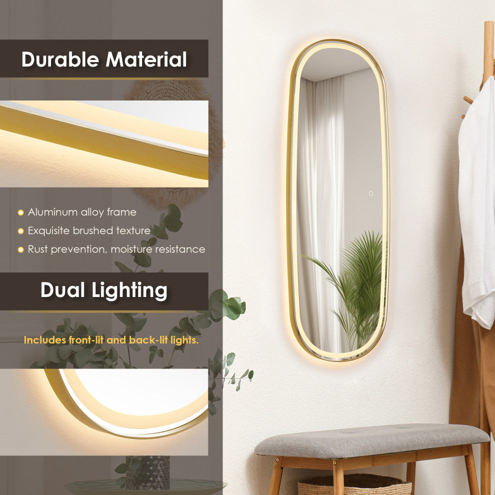 Cellini Rectangular Bathroom/Dressing LED Lighted Wall Mirror, Brushed Gold, 26"