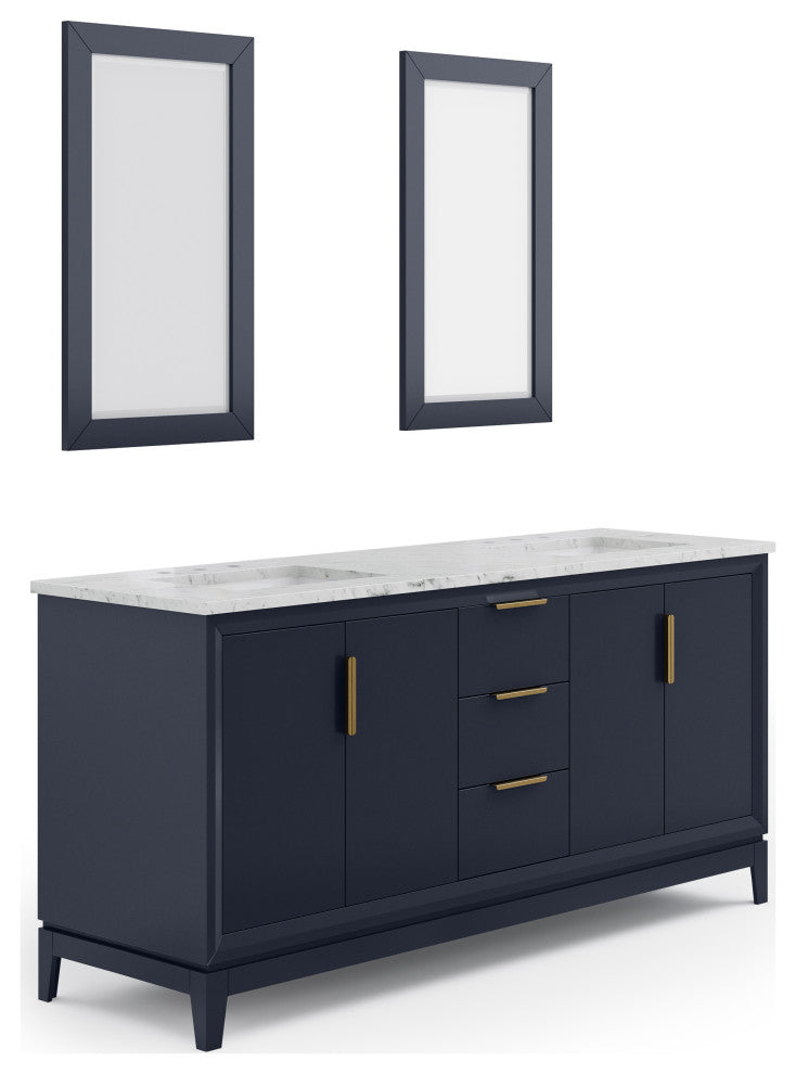Elizabeth 72" Double Sink Carrara White Marble Vanity, Monarch Blue