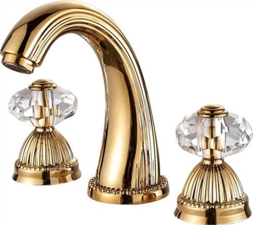 Lyon Widespread bathroom Sink Faucet Crystal Handles Mixer Gold