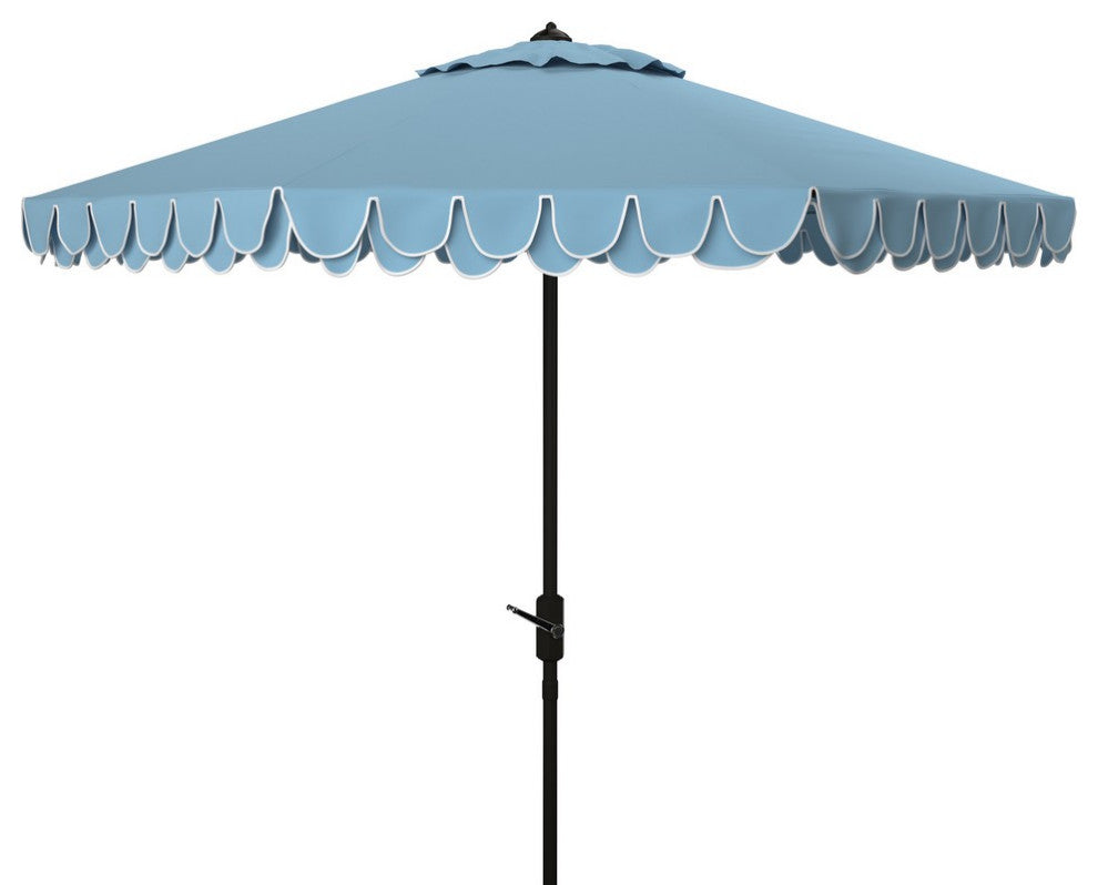 Safavieh Outdoor Elegant Valance 9ft Auto Tilt Umbrella Baby Blue / White
