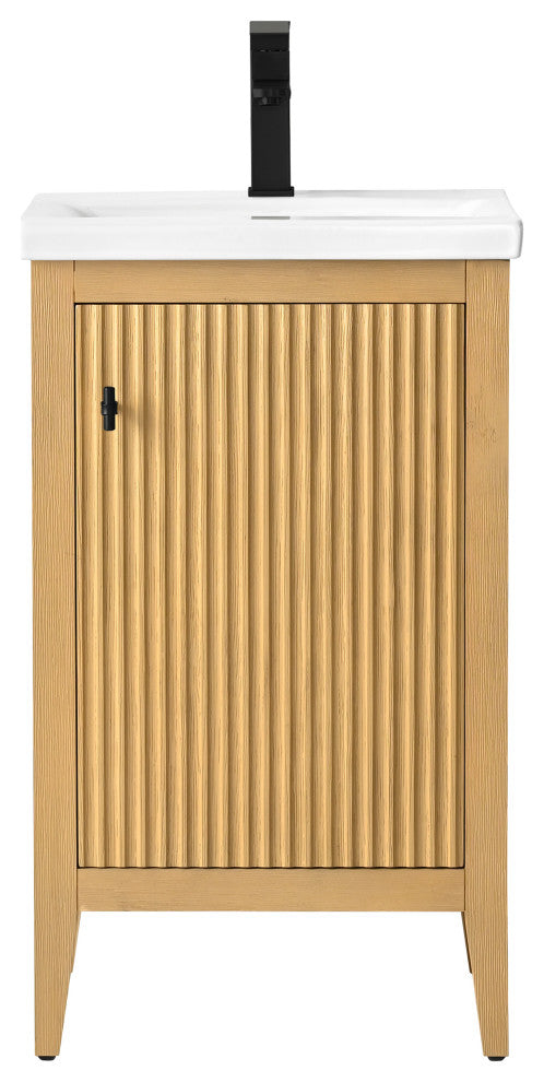 Vanity Art Freestanding Vanity, Natural Oak, 20", Single Sink, Matte Black