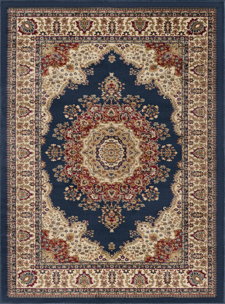 Fiona Traditional Oriental Navy Rectangle Area Rug, 6.7' x 9.6'