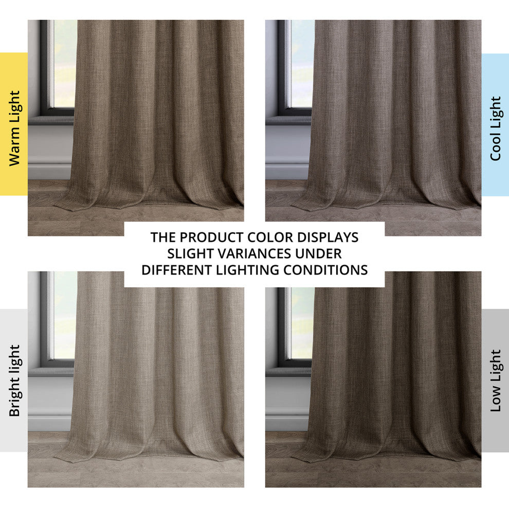 Faux Linen Grommet Room Darkening Curtain Single Panel, Dutch Cocoa, 50w X 120l