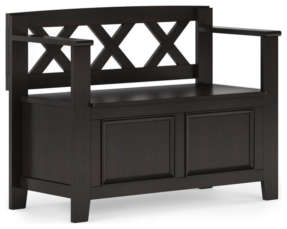 Amherst Solid Wood Small Entryway Storage Bench, Hickory Brown