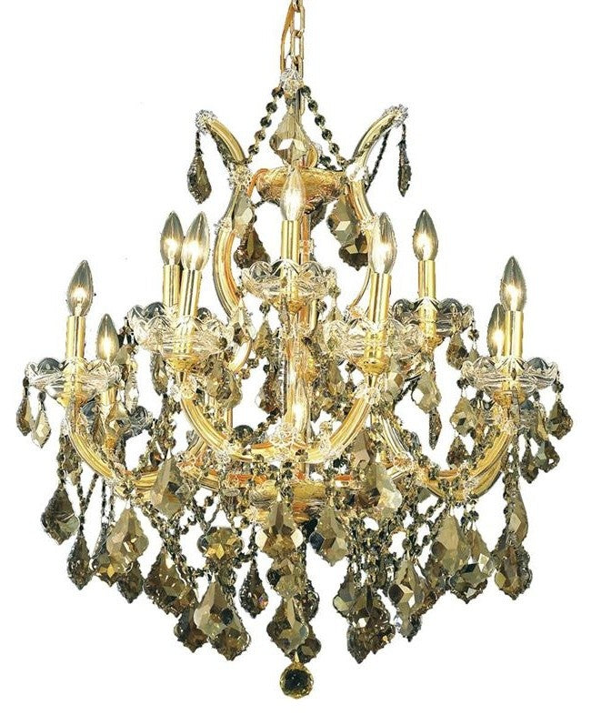 Elegant Maria Theresa Dining Room Light, Gold Finish With Royal Cut Crystal