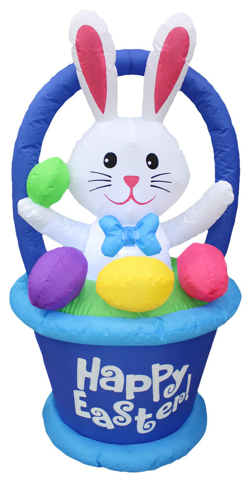 Tall Inflatable Bunny in Basket With Colorful Easter Eggs Decoration, 4'