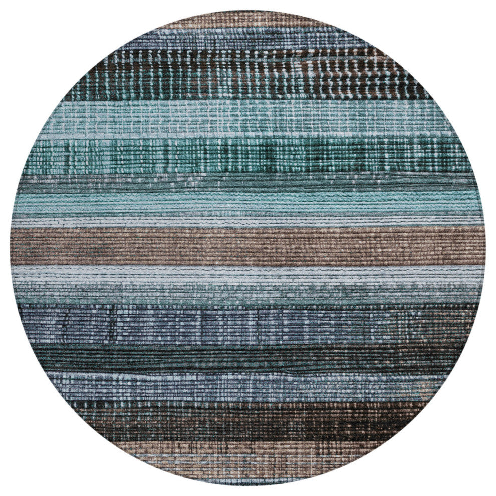 Machine Washable Indoor/Outdoor Chantille ACN1873 Teal 8' x 8' Round Rug
