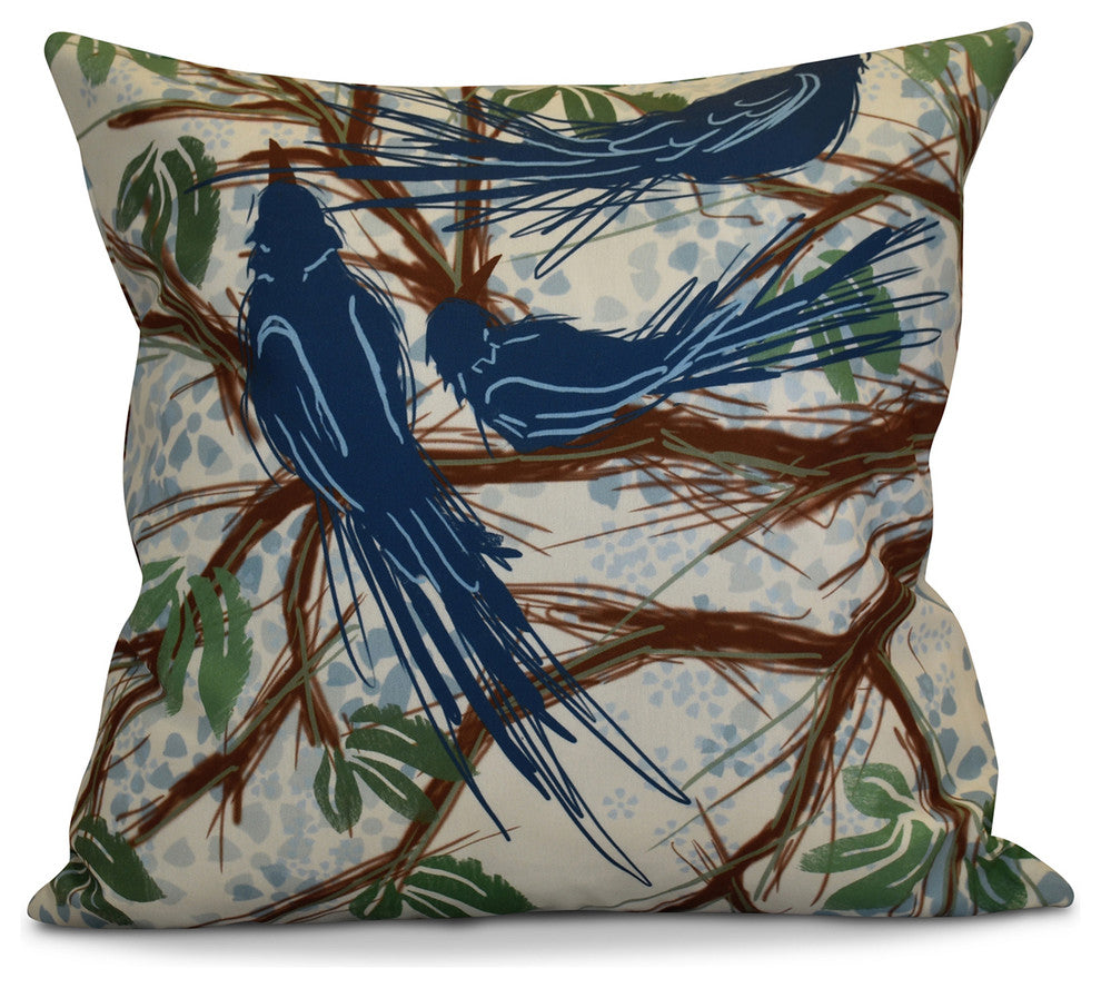 Blue Jays Floral Print Pillow, Blue, 16"x16"
