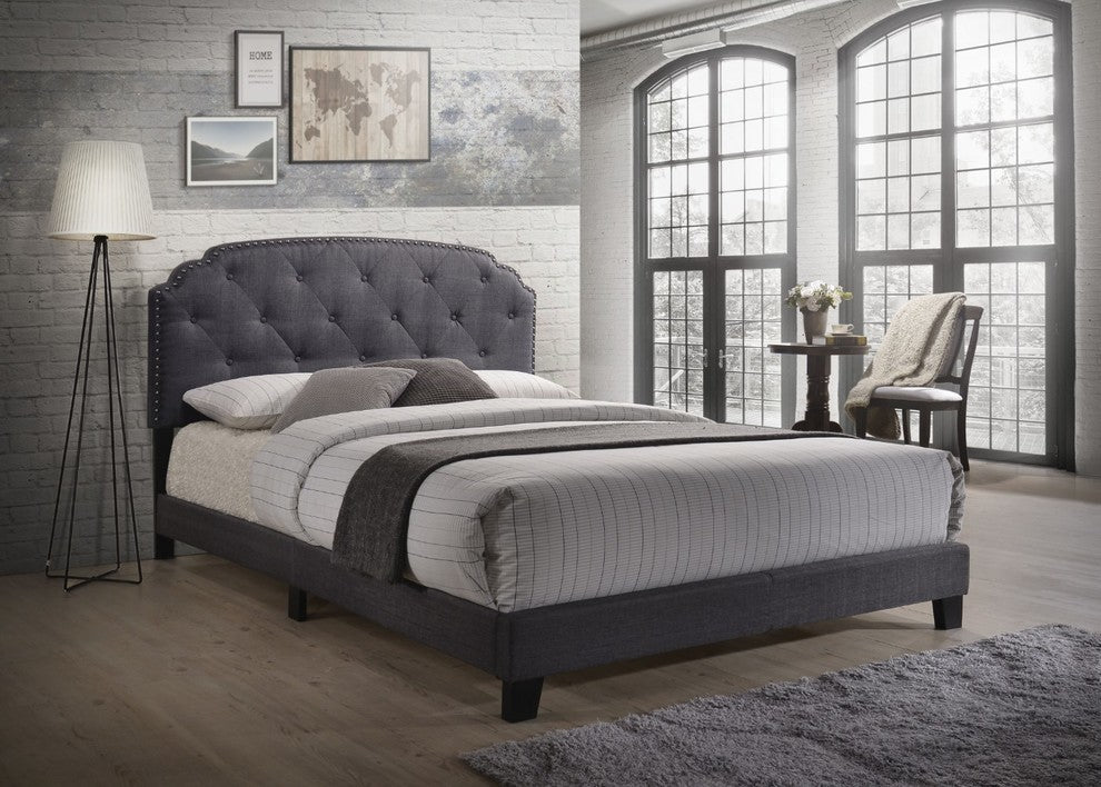 Benzara BM163429 Modern Queen Bed, Gray Fabric
